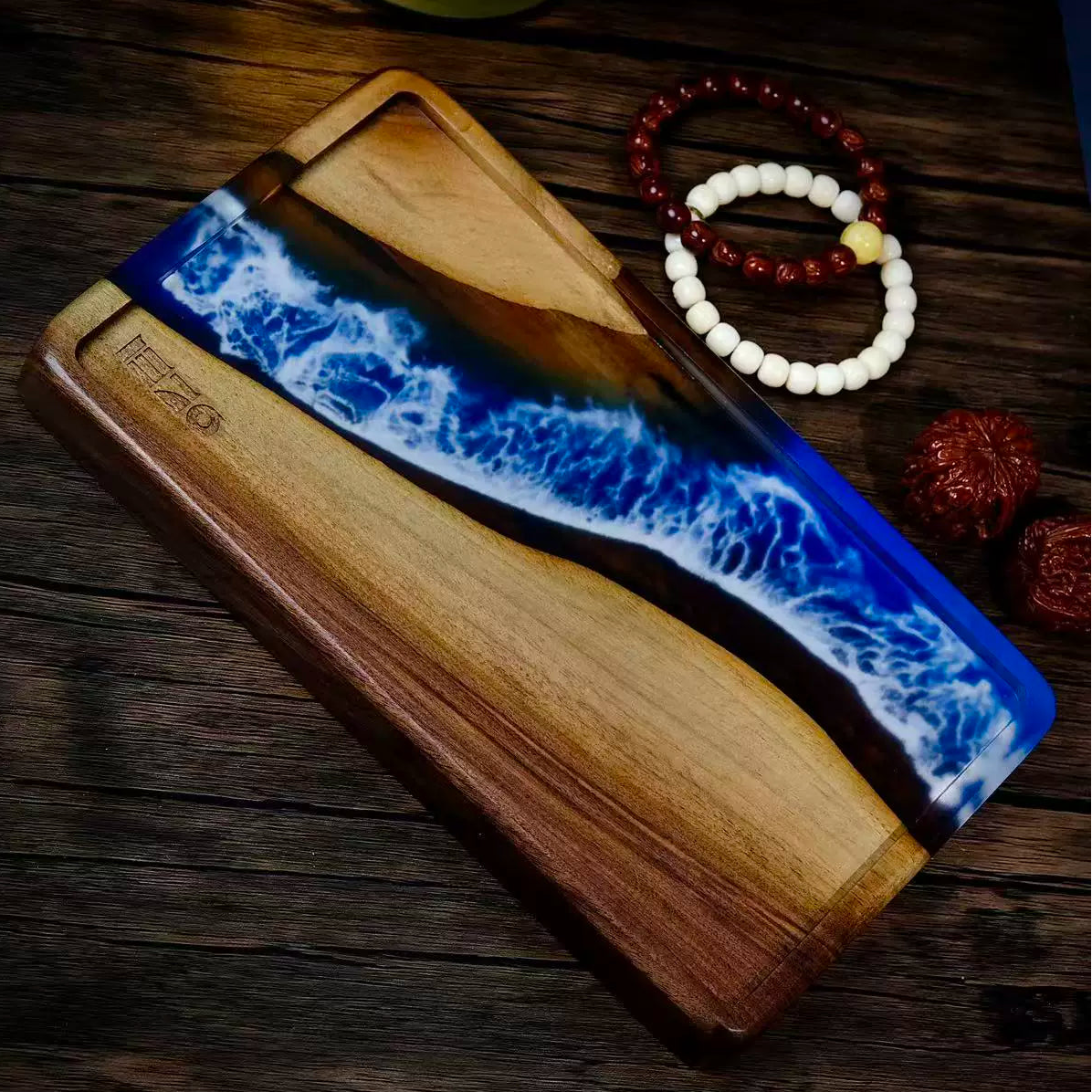 Ocean Wood Resin Tray